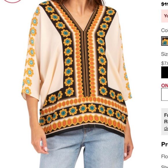 NWT Rose & Olive Boho Floral Print Kimono Blouse peach brown blue orange - Picture 6 of 8